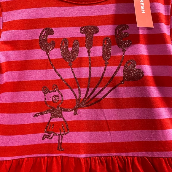 NWT Joe Fresh Girls “Cutie” Red/Pink Stripe Dress - Picture 3 of 6